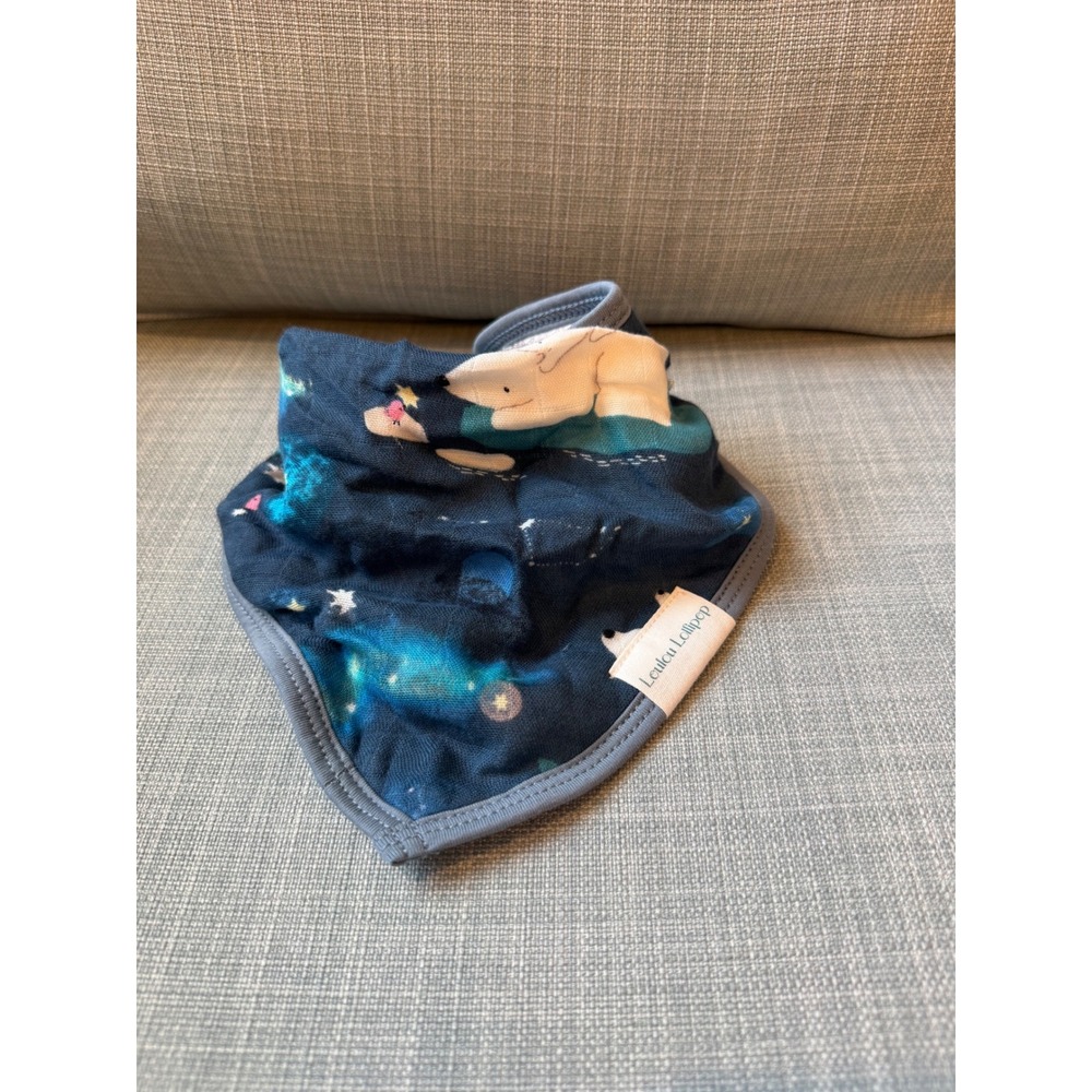 Loulou Lollipop Bandana Bib Polar Bear Space Navy Blue Bamboo Cotton Muslin
